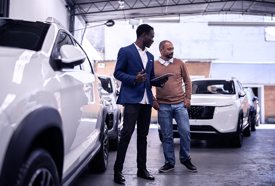 Men at car rental place