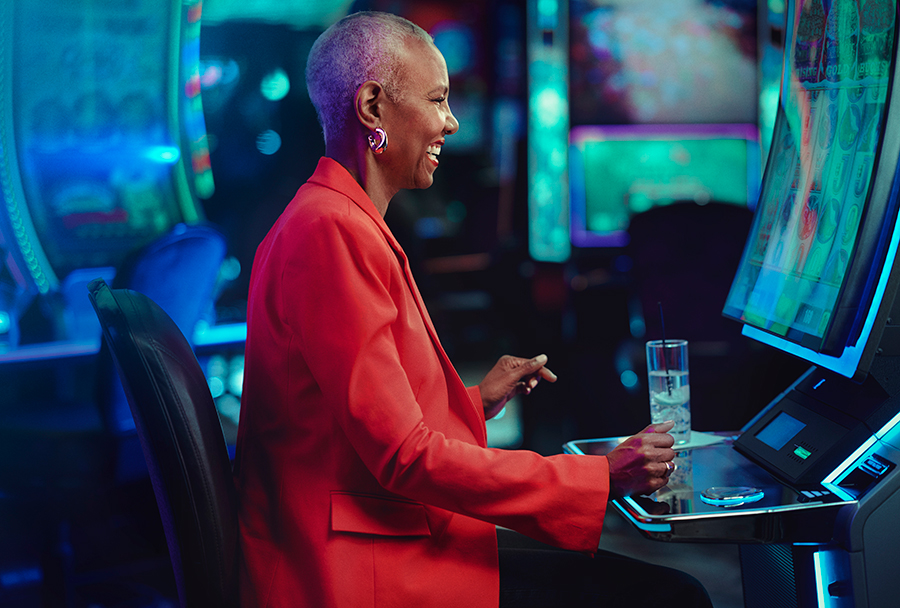 woman playing slot machines