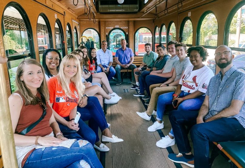 LEAP members on a trolley